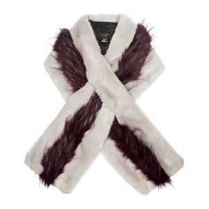NWT Ted Baker EVIEE Grey and Purple Faux Fur Scarf MSRP $185